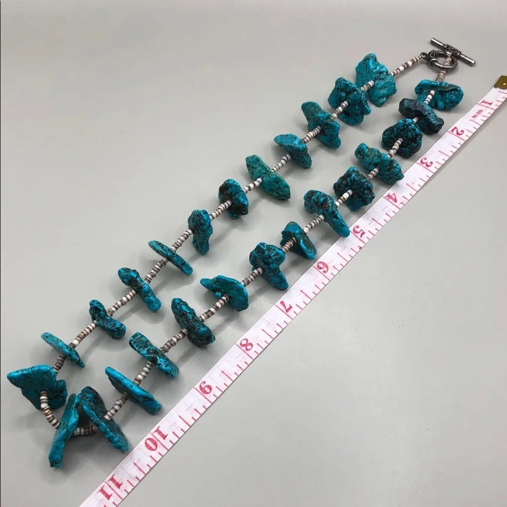Vintage Southwestern Turquoise Nugget and Heishi Bead Necklace Sterling Silver